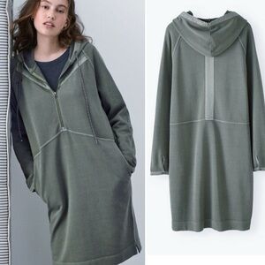 BOGO! Wrap London Garment Dyed Organic Cotton Hoodie Dress Green Medium